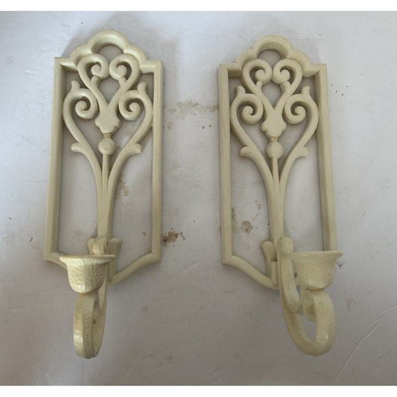 Vintage Homco 1982 Crème Wall Sconce Candle Holders Hollywood Regency #4229 - Picture 1 of 6